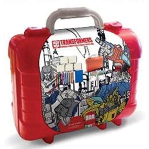Multiprint Koffer Travel Set Transformers, Made in Italy, schilderalbum met puzzel en potloden, set stempels voor kinderen, van hout en natuurlijk rubber, niet-giftige inkt, cadeau-idee