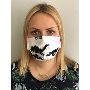R Exproduct DINO mondmasker adembeschermingsmasker masker masker 100% katoen 3-laags met elastieken wasbaar op 95 graden herbruikbaar, wit, 1 stuk, 13 g