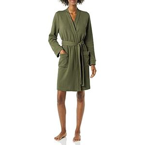 Amazon Essentials Lichtgewicht gewafelde halflange badjas voor dames (verkrijgbaar in grote maten), Olijf, XL