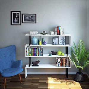 Homemania Boekenkast Alkiron, boekenkast, bureau, zwart, wit, van spaanplaat, metaal, 135 x 27 x 127,2 cm