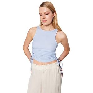 Trendyol Loungewear voor dames, getailleerde basic gebreide blouse met halternek, Lichtblauw, S