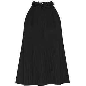 Cream Damesblouse met mouwen, halter, mock hals, plooien, bloemen, applicatie, damestop, Zwart, 42