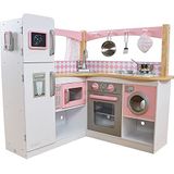 KidKraft 53185 Grand Gourmet houten hoekspeelgoedkeuken voor kinderen met accessoires om allerlei rollen te spelen, roze en wit