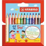Driekantig kleurpotlood - STABILO Trio kort -12 stuks - met 12 verschillende kleuren