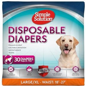 Simple Solution True Fit Wegwerp Hondenluiers voor Vrouwelijke Honden | Super Absorberend met Wetness Indicator | 30 Count, Wit, L/XL