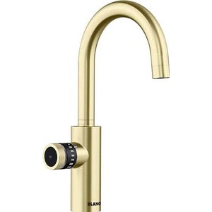BLANCO drink.hot EVOL mono satijn goud, warmwatersysteem, veredeld kokend heet water, klik en touch hoeveelheidsinstelling, aparte geïsoleerde uitloop, BWT-filter