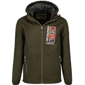 Geographical Norway Talgare Softshelljas voor heren, met capuchon, waterdicht, outdoorjas, winddicht, tactisch, duurzaam, wandelen, skiën, herfst, winter, lente (kaki, M), Kaki, M