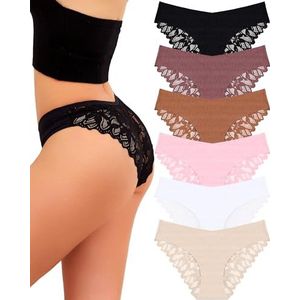 UNDER THE SEA Sexy Ondergoed voor Vrouwen Naadloze Zachte Kant Hipster Dames No Show Bikini Slipje Womens Cheeky 6 Pack S-XL, Set van 1-6 stuks, M