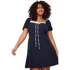 Trendyol Dames mini A-lijn regular plus size jurk, marine blauw, 50, marineblauw