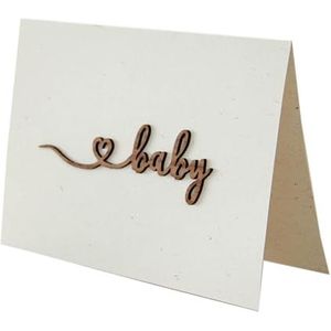 Originele houten wenskaart - papieren kaart met opschrift van echt hout in noten""baby"", ansichtkaart, cadeaukaart, vouwkaart, kaart, geboorte