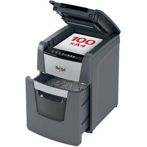 Rexel Optimum Autofeed+ Automatische Micro Papierversnipperaar, Doorvoercapaciteit Van 100 Vellen, Veiligheidsniveau P-5, Voor Voor Thuis/Thuiskantoor, Uitschuifbare Opvangbak Van 34 Liter, 2020100M