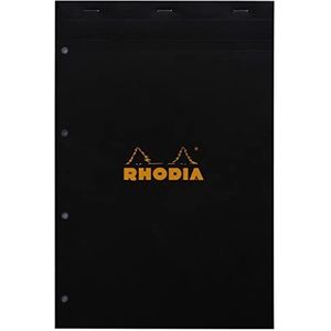 Rhodia Kladblok, No20 A4+, Gat geperforeerd, Vierkant - Zwart