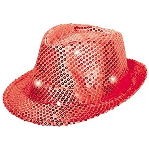 Folat 24075 Tribly Party hoed met pailletten en LED-verlichting, uniseks, volwassenen, rood, eenheidsmaat