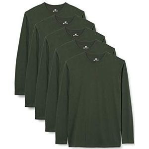 Lower East Heren Shirt met lange mouwen en ronde hals, gemaakt van 100% katoen, Donkergroen, set van 5, XL