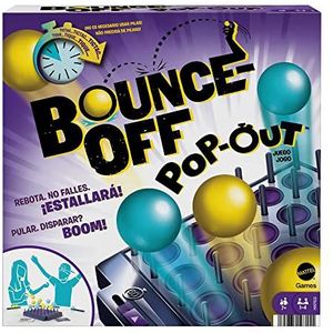Mattel Games HKR53 - BOUNCE-OFF POP-OUT Party Game voor gezinnen Tieners Volwassenen met 16 ballen 20 uitdagingskaarten Spelrooster met timer Cadeau voor kinderen vanaf 7 jaar