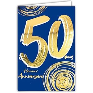 Afie 69-2450 wenskaart voor 50e verjaardag goud glanzend gestructureerd voor heren, kleurtekst, voor binnen, met enveloppen, gemaakt in Frankrijk, ColorAges