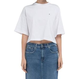 Replay Cropped T-shirt voor dames, 001, wit, L