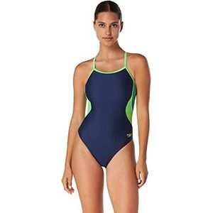 Speedo Damesbadpak Prolt Flyback Solid volwassenen teamkleuren, Eco Splice Team marineblauw/lichtgroen, 38