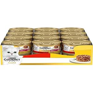 Purina Gourmet Gold Vlechten di Gusto natvoer voor katten met kip en rundvlees, 24 blikjes à 85 g