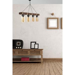 Opviq Industriële rustieke kroonluchter houten body met glazen kap, 85 cm lengte, 70 cm hoogte, verstelbaar, gele afwerking, E27-fitting, max. 40W, 220-240V