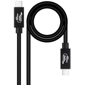 NANOCABLE 10.01.5001 - USB 4 Gen 3x2 40Gbps 5A/240W, USB-C naar USB-C, compatibel met Thunderbolt 3 en Thunderbolt 4, tot 8K bij 60Hz, zwart, 1 meter