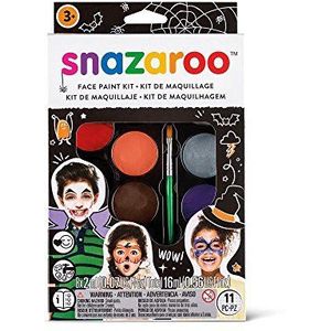 Snazaroo Make-upset Halloween, make-uppalet met kwast, sponsje en handleiding (Engels), 8 kleuren