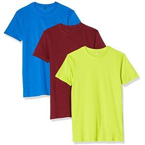 Build Your Brand Heren T-shirt ronde hals 3-pack basic shirts voor mannen, multipack tees verkrijgbaar in vele varianten, maten XS - 5XL, meerkleurig (F.yellow/Burg/C.blue 02241), XL