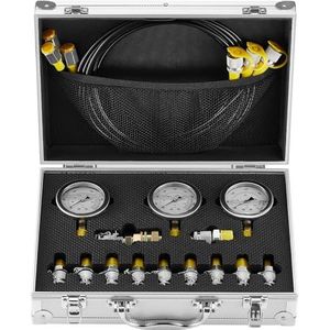 VEVOR Hydraulische druktestset, 250/400/600 bar, 3 manometers, 11 testgewrichten, 3 testslangen, hydraulische meetinstrumentenset voor graafmachines, tractoren, bouwmachines