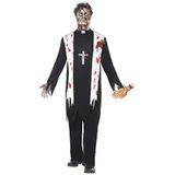 Smiffys Zombie Priesterkostuum voor volwassenen, bloed top, latex gewikkeld, kraag en broek, zombie Alley, Halloween, maat: L, 38878