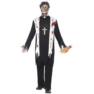 Smiffys Zombie Priesterkostuum voor volwassenen, bloed top, latex gewikkeld, kraag en broek, zombie Alley, Halloween, maat: L, 38878