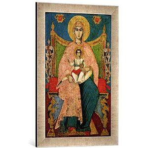 Ingelijste foto van icoon schilderij ""moedergod/Servisch icoon "", kunstdruk in hoogwaardige handgemaakte fotolijst, 40x60 cm, zilver raya