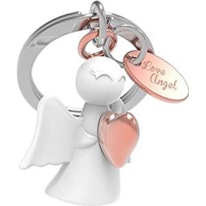 METALMORPHOSE - Keemengel sleutelhanger met bedel Love Rose Gold – MTM801-02, wit, roségoud, één maat, eigentijds, wit, roségoud, Taille unique, Hedendaags