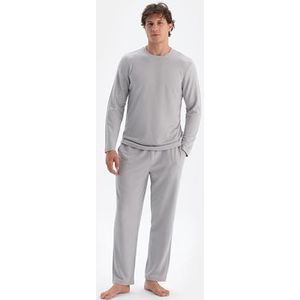 Dagi Heren Light Grey Crew Neck Long Sleeve Wool Pyjama Set, 2XL, lichtgrijs, XXL