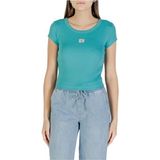 Calvin Klein Jeans - Ronde Hals T-shirt - Lichtblauw - Katoen-Elastaan