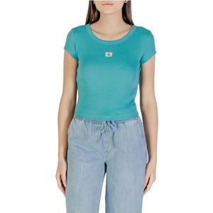 Calvin Klein Jeans - Ronde Hals T-shirt - Lichtblauw - Katoen-Elastaan