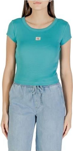 Calvin Klein Jeans - Ronde Hals T-shirt - Lichtblauw - Katoen-Elastaan