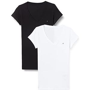 Replay Dames 2-pack T-shirts korte mouwen met V-hals, 040, wit-zwart, XS