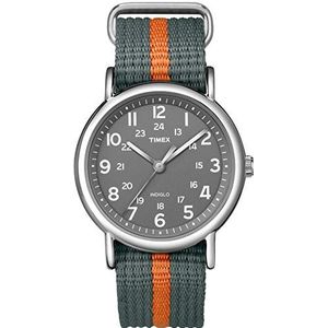 Timex Weekender 38 mm horloge, Grijs/Oranje Streep, 38 mm, Timex Horloge