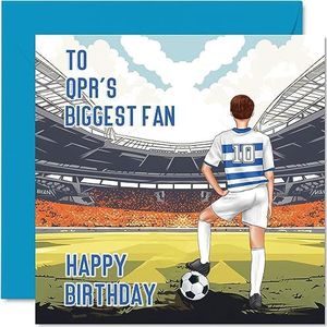Voetbal verjaardagskaart voor QPR-fans - grootste fan - leuke gelukkige verjaardagskaart voor zoon vader broer oom collega vriend neef, 145 mm x 145 mm Footy Footie Bday wenskaarten