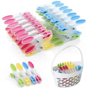 AiQInu 40 stuks wasknijpers met mand, kunststof, clothes pegs met antislip siliconen, meerkleurige wasknijpers, laat geen sporen achter voor ondergoed, broeken, T-shirts, sokken