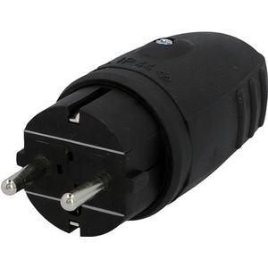 Schuko-stekker, geaarde stekker, rubberen stekker, zwart, VDE