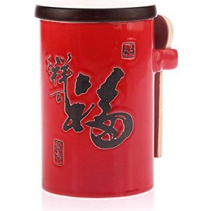 lachineuse - Chinese rode theepot - luchtdichte thee-opslag van porselein - met lepel en deksel - symbool geluk - traditioneel Aziatisch servies - cadeau-idee voor thee China Azië