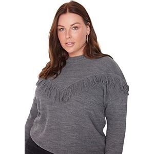 Trendyol Dames ronde hals effen normale plus size trui sweatshirt, antraciet, XL, Antraciet, XL