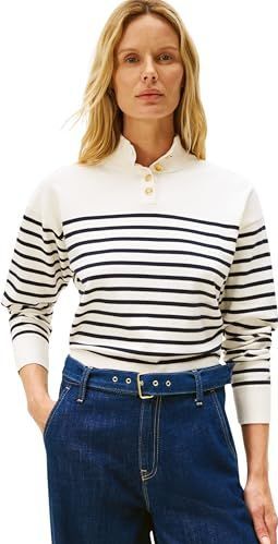 Tommy Hilfiger - Regular Fit - Damespullover - Two-tone - Katoenmix
