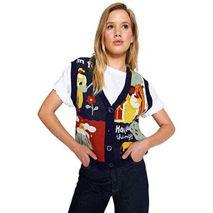 Trendyol Dames Dames Standaard Standaard V-hals Gebreide Vest Trui, Multi-Color, M, Meerkleurig, M