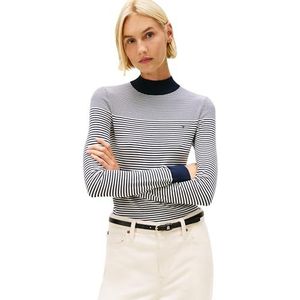Tommy Hilfiger Dames CO Jersey FINE GG Mock-NK LS SWT WW0WW47462 Trui, blauw, XXS, Blauw (Bretton Stripe Dark Night Navy), XXS