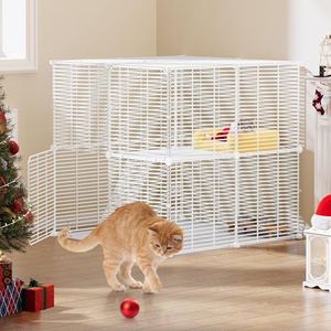 YITAHOME Kattenkooi voor binnen en buiten, met metalen draaddichtheid, doe-het-zelf kattenbehuizingen met 2 deuren, 1 ladders, metalen kattenbox, 2-laags kennels, huisdierenkrat, dierenkooi voor