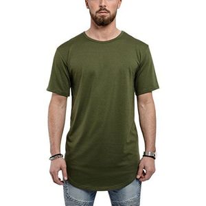 Blackskies Round Basic Longshirt | Lange Oversize Fashion Lange Mouwen Heren T-Shirt Long Tee - Diverse kleuren S M L XL, olijfgroen, S