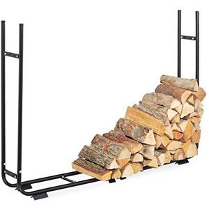 Relaxdays brandhoutrek staal, houtopslag, verstelbaar rek voor haardhout, groot, HxBxD: 106 x 148-220 x 22 cm, zwart