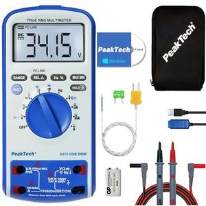 PeakTech True RMS digitale multimeter 6000 counts met USB, doorgangstester, temperatuur en autorang, CAT III 1000 V/CAT IV 600 V, 1 stuks, P 3410